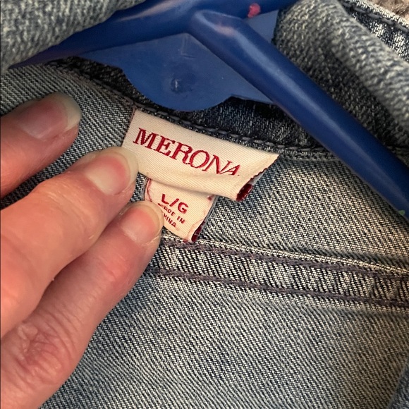 Merona Denim Jacket L w 8Iron ons separate now or can be ironed before shipping! - Picture 3 of 12